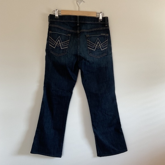 7 FOR ALL MANKIND A POCKET Bootcut Denim Jeans Womens Sz 29 Dark Wash Whiskered - Picture 2 of 12